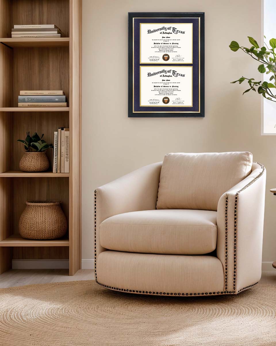 Double Certificate Wood Diploma Frame with Gold Trim for 8.5"x11" – 7 Colors Available