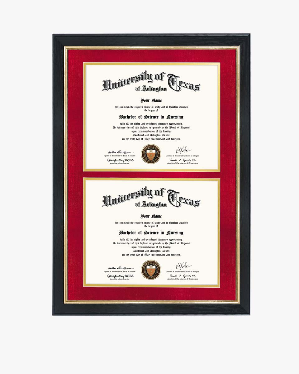 Double Certificate Wood Diploma Frame with Gold Trim for 8.5"x11" – 7 Colors Available