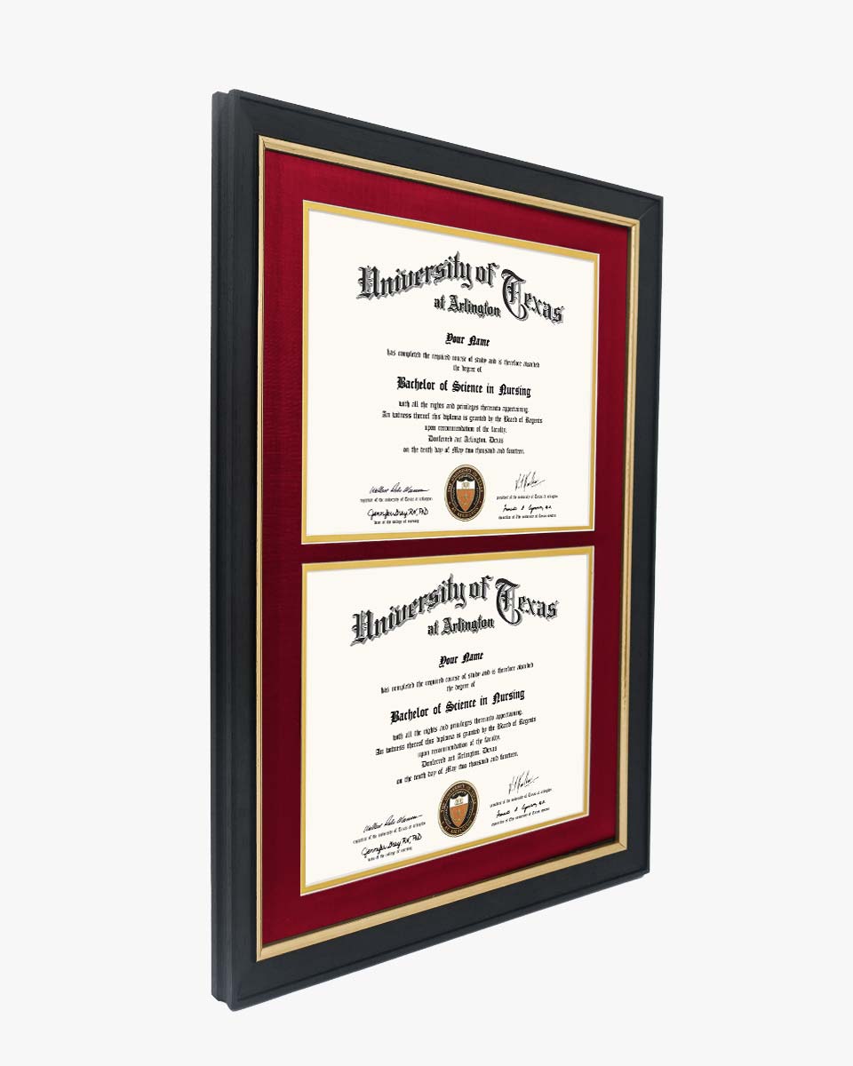 Double Certificate Wood Diploma Frame with Gold Trim for 8.5"x11" – 7 Colors Available