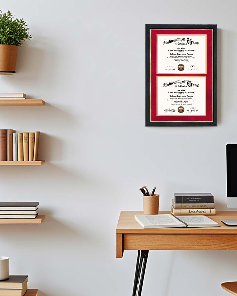 Double Certificate Wood Diploma Frame with Gold Trim for 8.5"x11" – 7 Colors Available