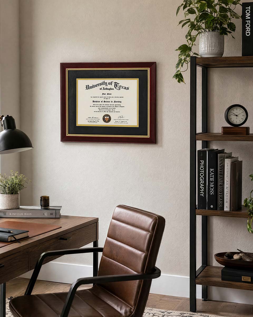 Wood Diploma Frame with Gold Trim Tempered Glass for 7*9 / 10*12 - 2 Colors Available