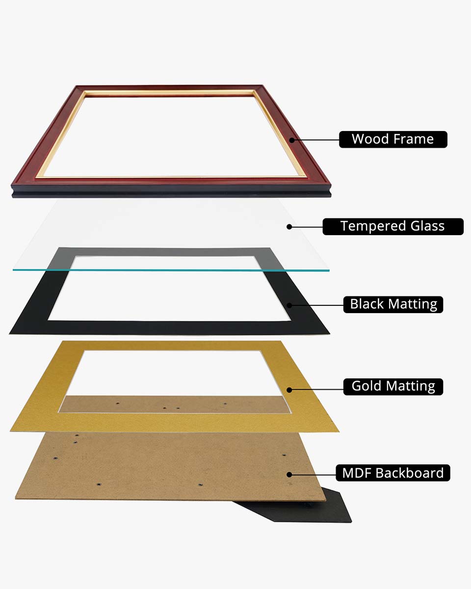 Wood Diploma Frame with Gold Trim Tempered Glass for 7*9 / 10*12 - 2 Colors Available