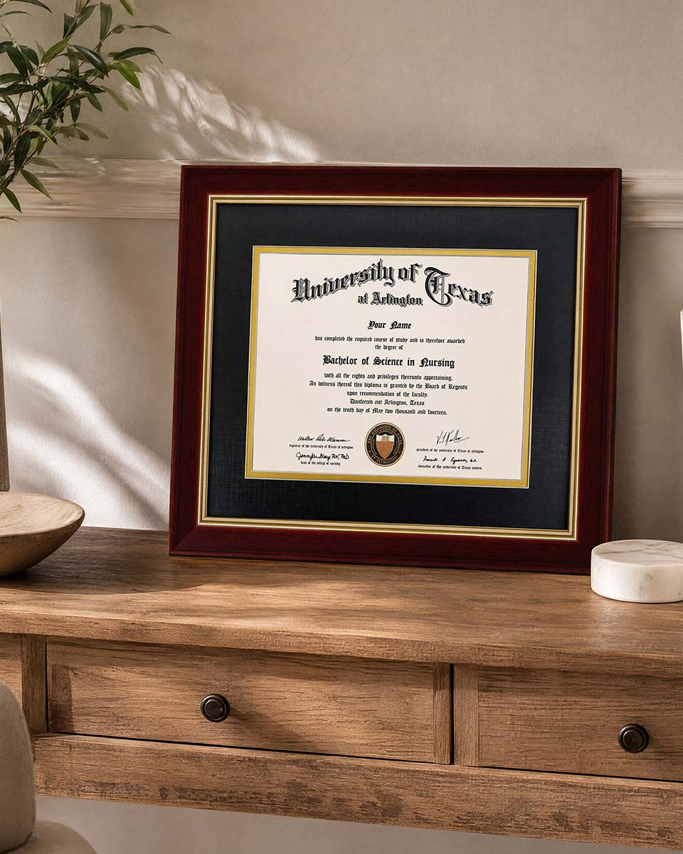 Wood Diploma Frame with Gold Trim Tempered Glass for 7*9 / 10*12 - 2 Colors Available