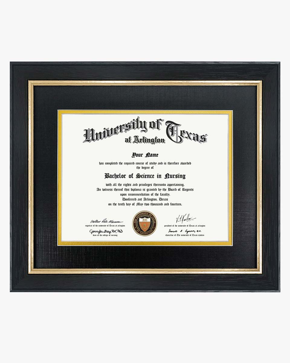 Wood Diploma Frame with Gold Trim Tempered Glass for 7*9 / 10*12 - 2 Colors Available