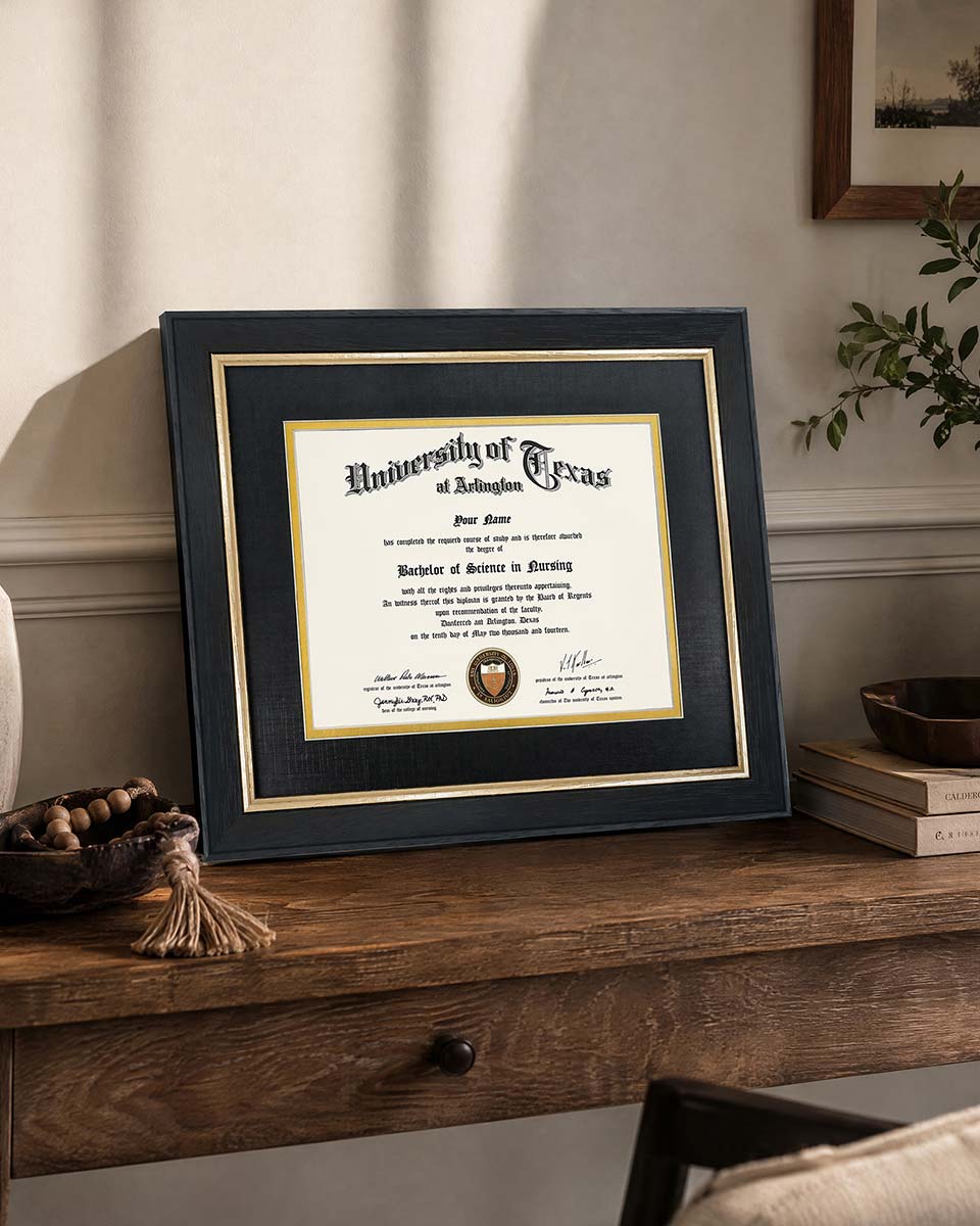 Wood Diploma Frame with Gold Trim Tempered Glass for 7*9 / 10*12 - 2 Colors Available