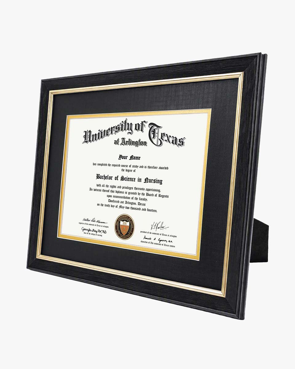 Wood Diploma Frame with Gold Trim Tempered Glass for 7*9 / 10*12 - 2 Colors Available