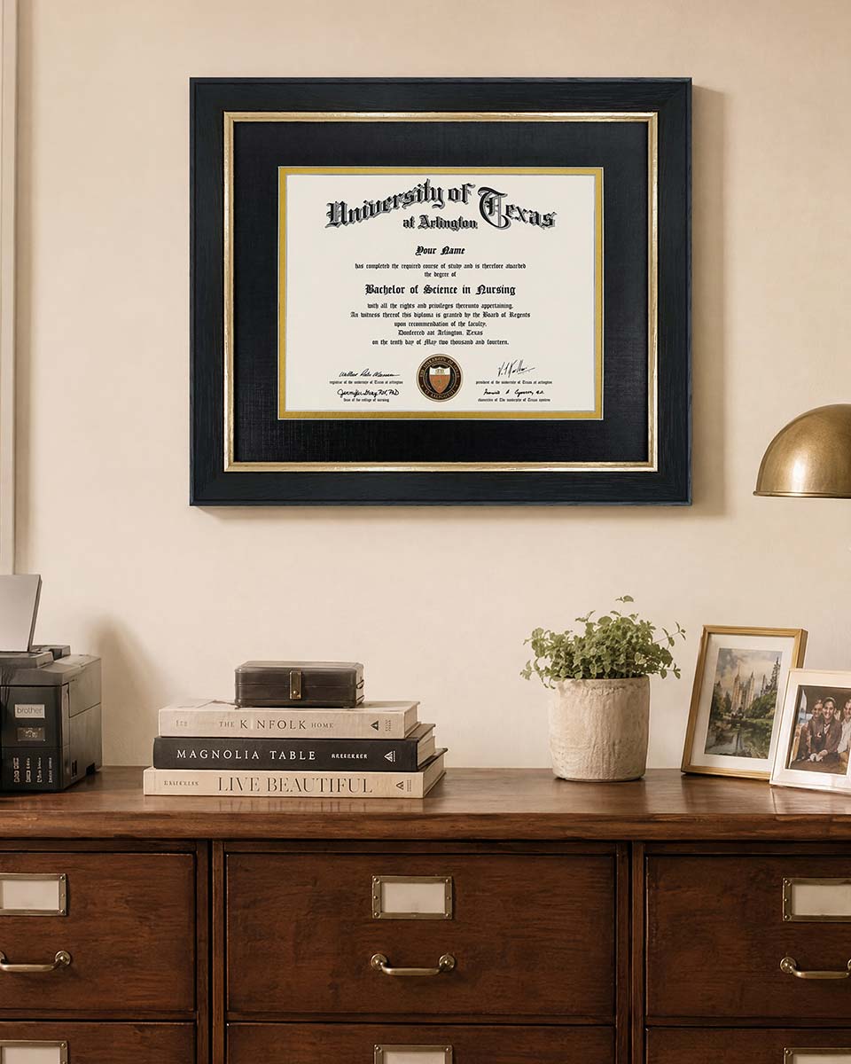 Wood Diploma Frame with Gold Trim Tempered Glass for 7*9 / 10*12 - 2 Colors Available
