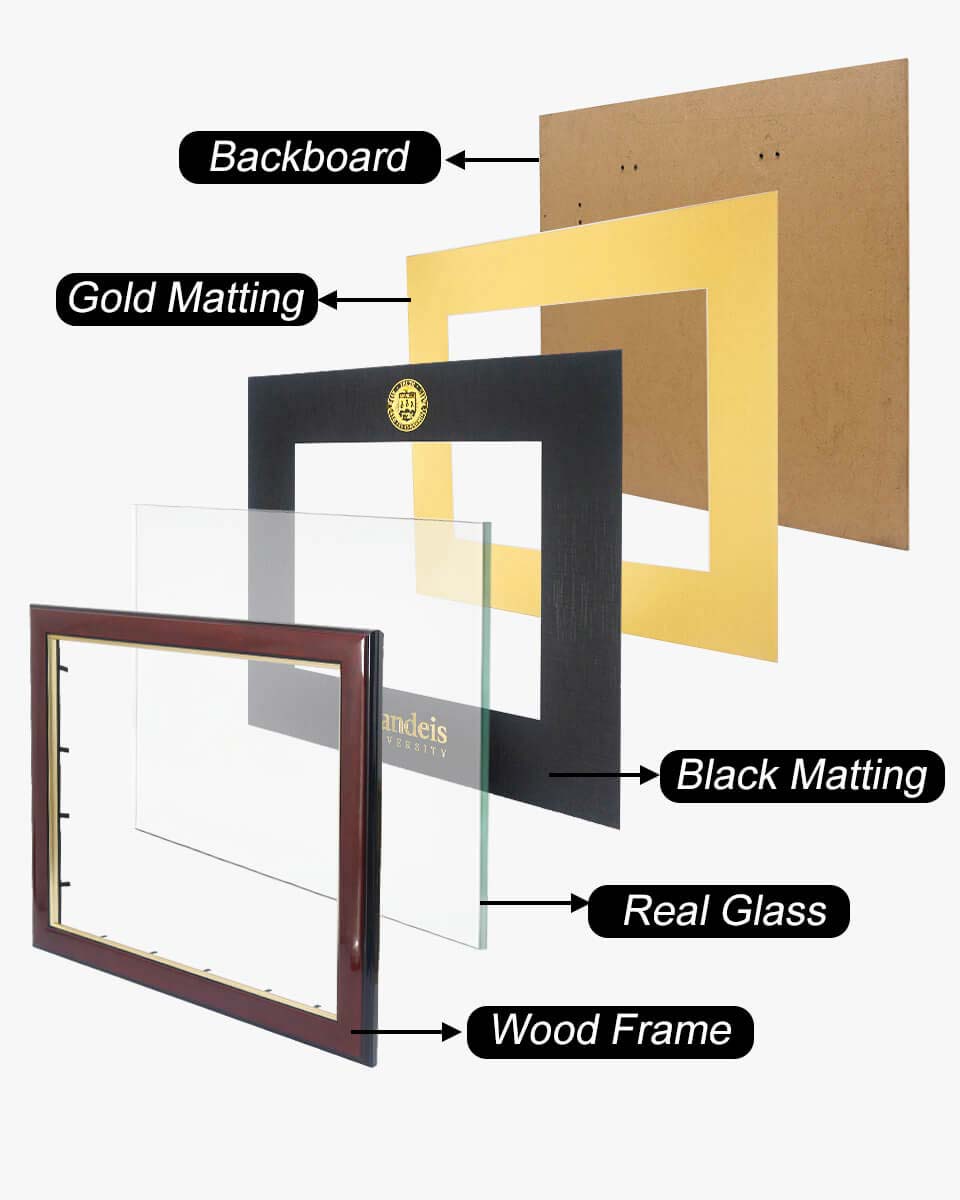 Deluxe Wooded Certificate Frame with Gold Foiled Logo - Various Universities Available