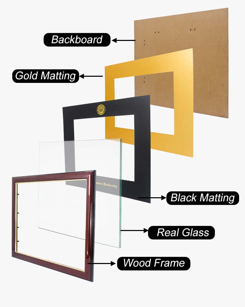 Deluxe Wooded Certificate Frame with Gold Foiled Logo - Various Universities Available