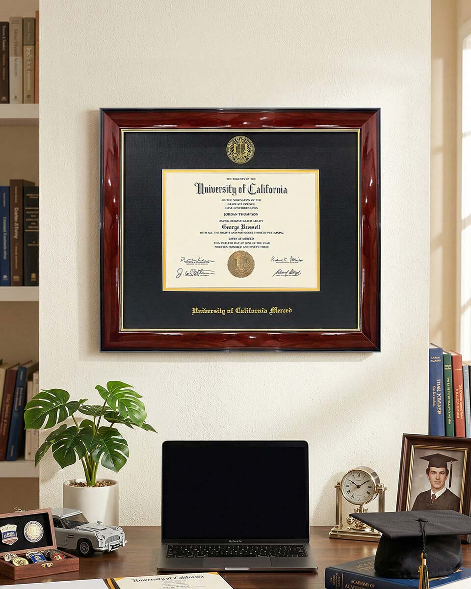 Deluxe Wooded Certificate Frame with Gold Foiled Logo - Various Universities Available