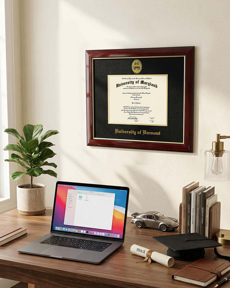 Deluxe Wooded Certificate Frame with Gold Foiled Logo - Various Universities Available