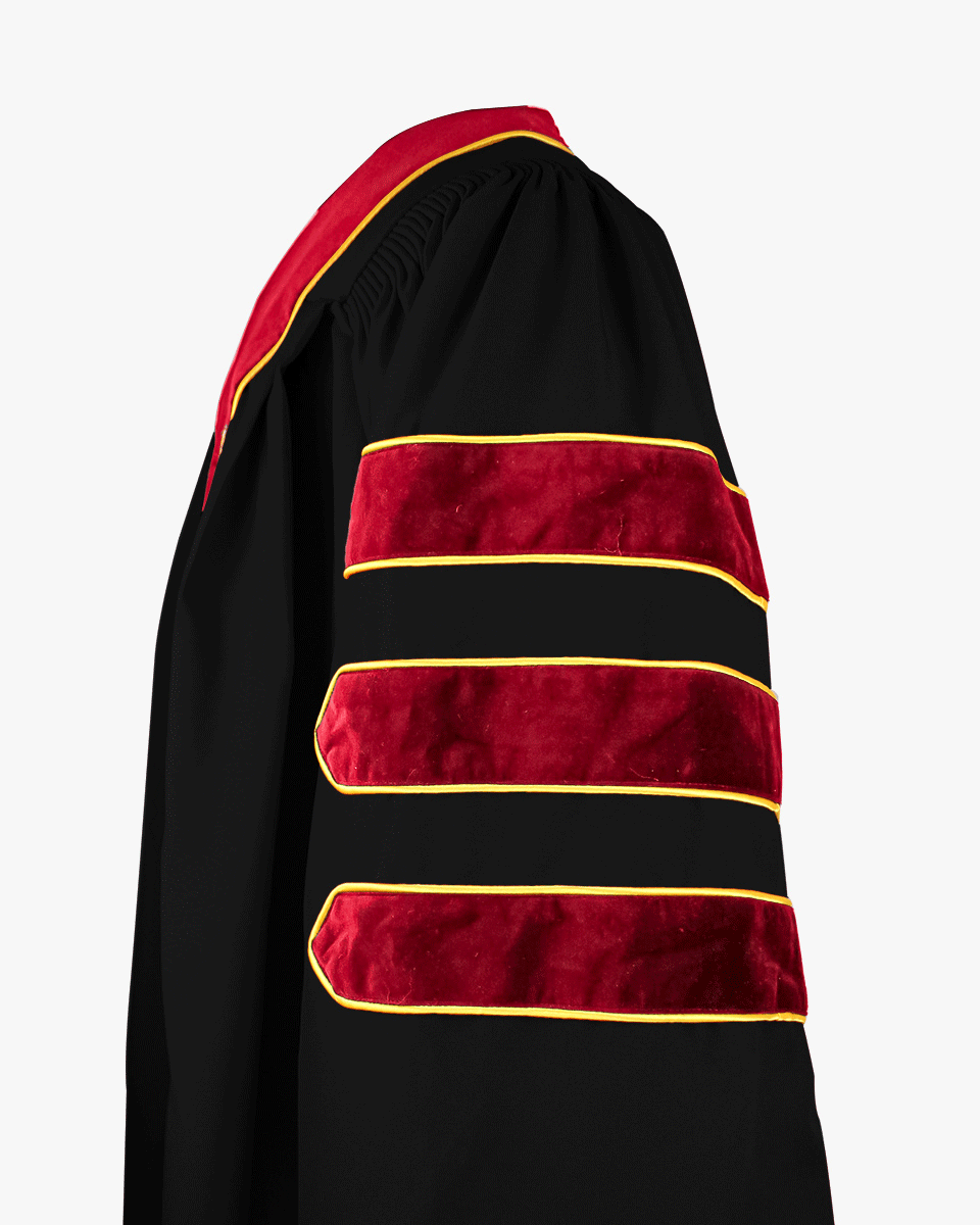 Deluxe Doctoral Gown Tam - Scarlet Trim with Gold Piping