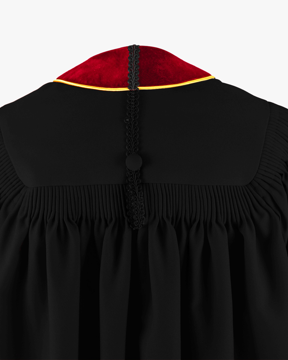 Deluxe Doctoral Gown Tam - Scarlet Trim with Gold Piping