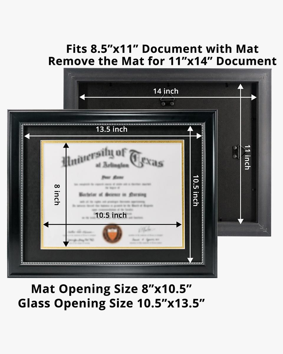 Certificate Document Recycled Polystyrene Frame with Black Gold Double Mat for 8.5"*11" - 2 Colors Available