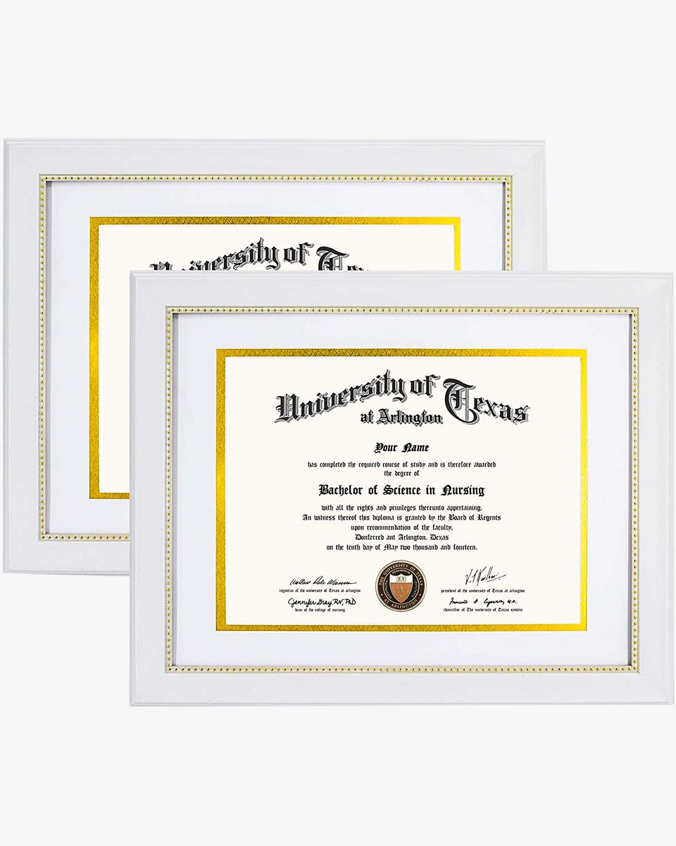 Certificate Document Recycled Polystyrene Frame with Black Gold Double Mat for 8.5"*11" Pack of 2 - 3 Colors Available