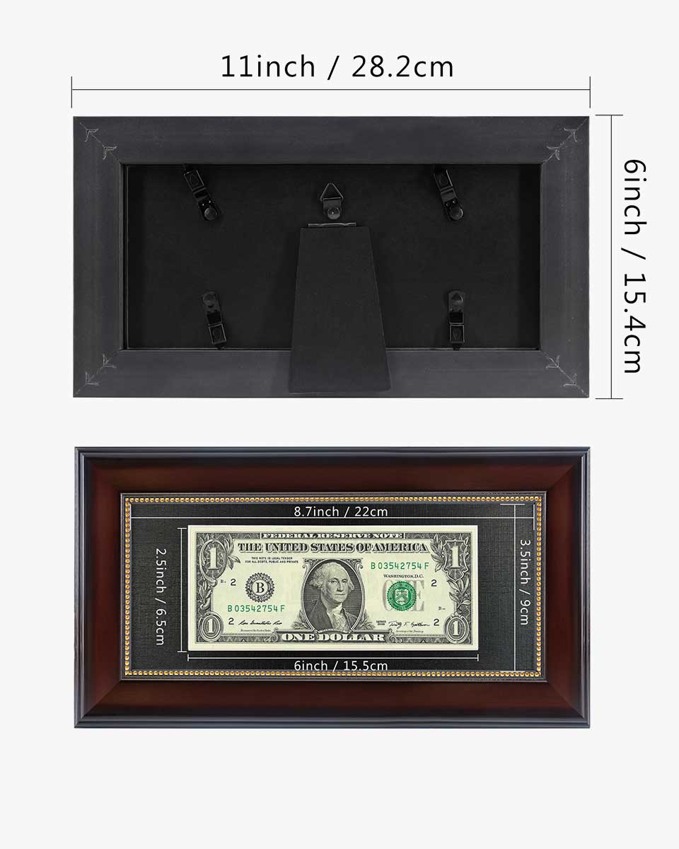 Dollar Bill Frame with Black Mat or Display 4x9 Picture without Mat - 2 Colors Available