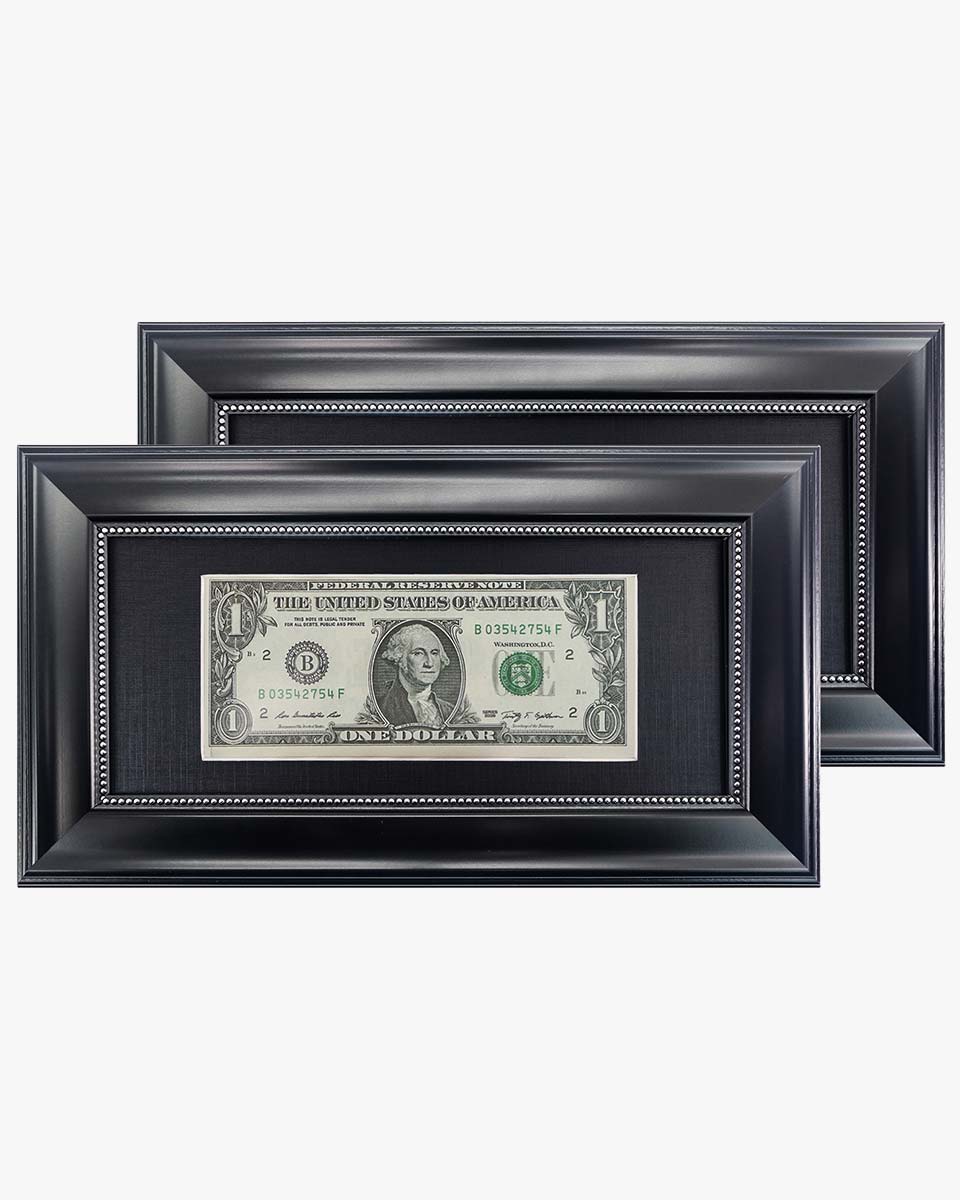 Dollar Bill Frame with Black Mat or Display 4x9 Picture without Mat Pack of 2 - 2 Colors Available