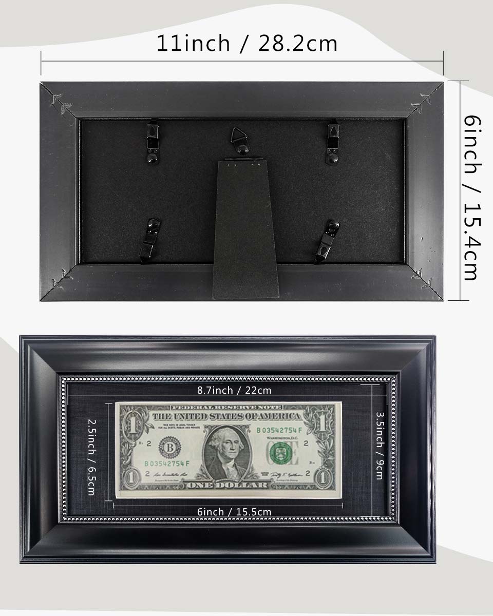 Dollar Bill Frame with Black Mat or Display 4x9 Picture without Mat - 2 Colors Available