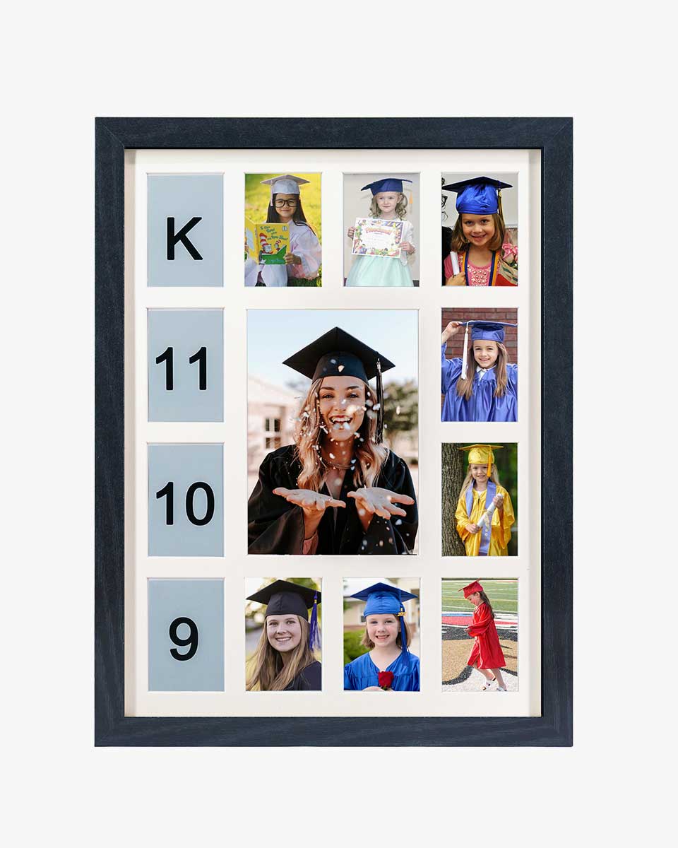 Graduation School Years K-12 Day Collage Wood with Double Mat Photo Frame - 3 Colors Available