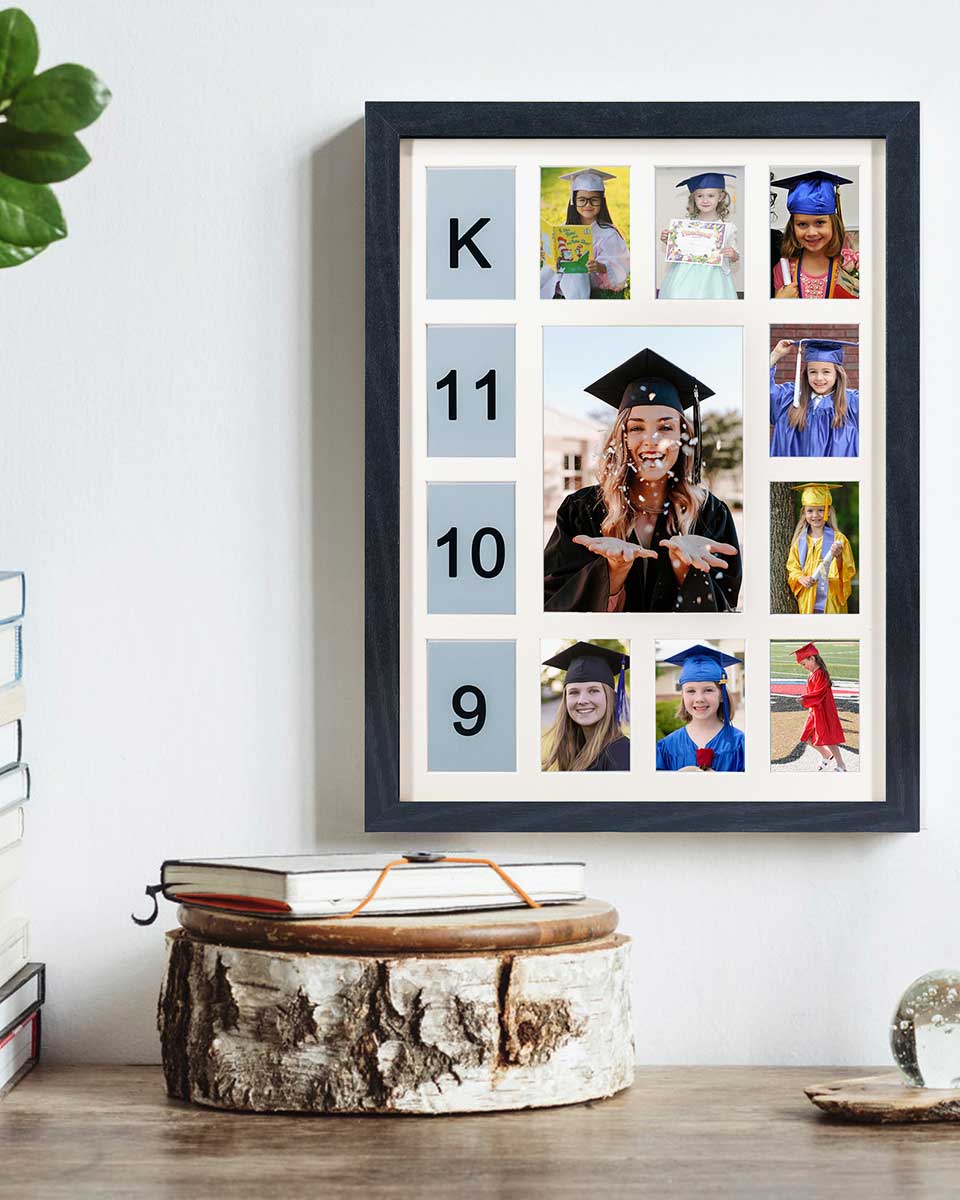 Graduation School Years K-12 Day Collage Wood with Double Mat Photo Frame - 3 Colors Available