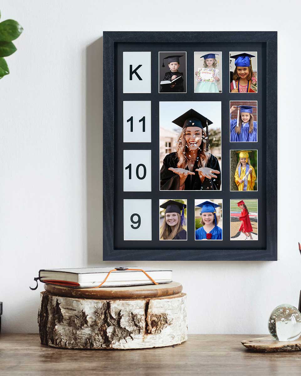 Graduation School Years K-12 Day Collage Wood with Double Mat Photo Frame - 3 Colors Available
