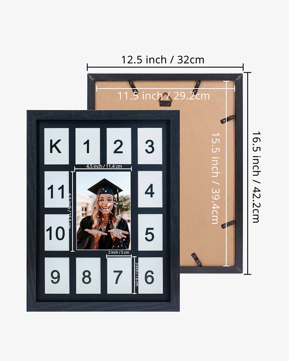 Graduation School Years K-12 Day Collage Wood with Double Mat Photo Frame - 3 Colors Available