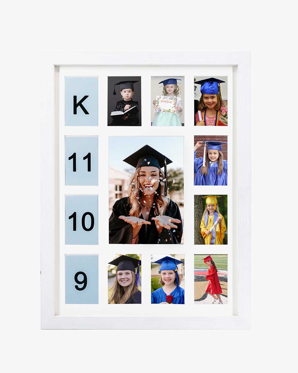 Graduation School Years K-12 Day Collage Wood with Double Mat Photo Frame - 3 Colors Available