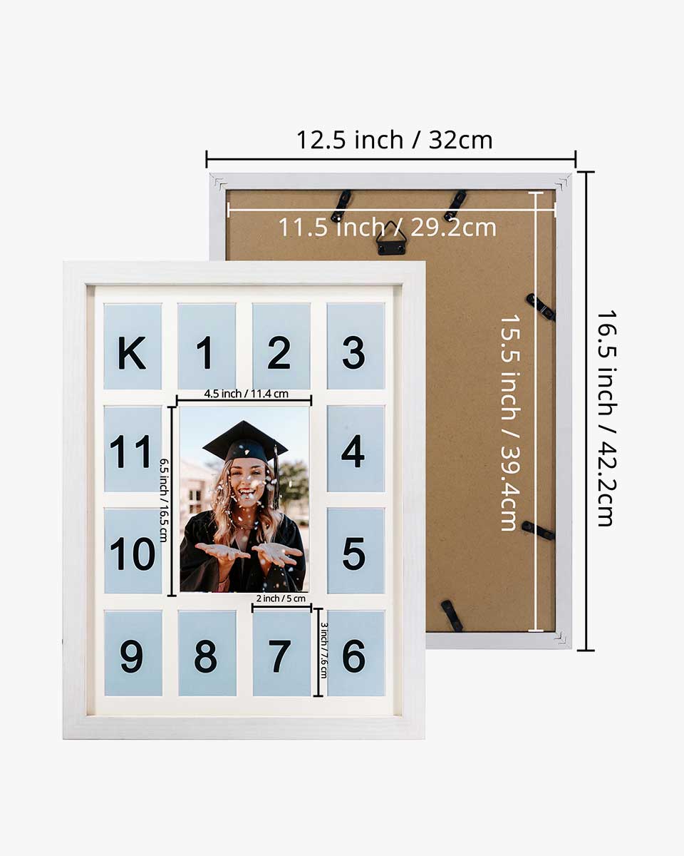 Graduation School Years K-12 Day Collage Wood with Double Mat Photo Frame - 3 Colors Available