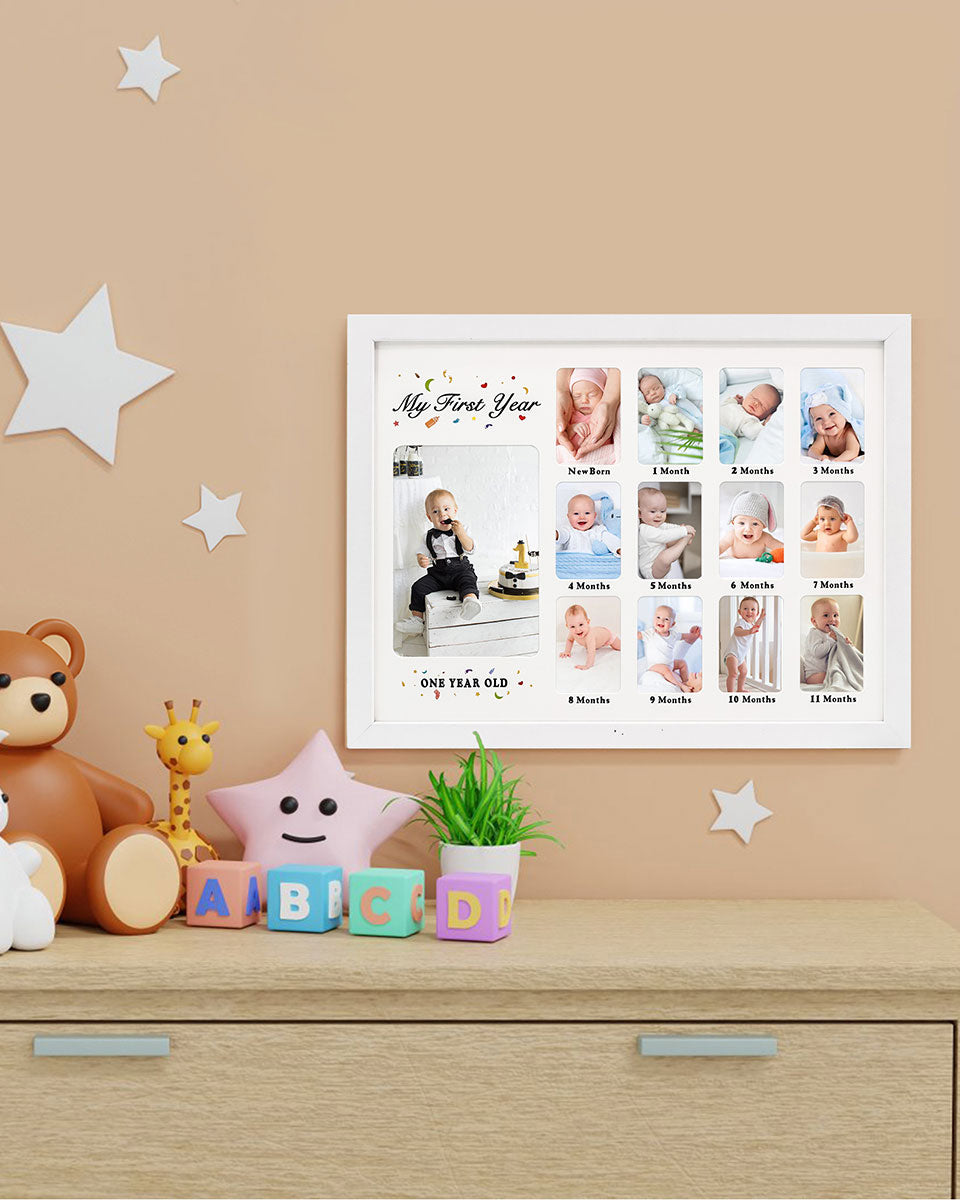 Cadre Photo Bébé 'My First Year' - 12 Ouvertures Pour Photos De 1 à 12 Mois - Dimensions 41x21 Cm - Design Sur Pied - 5