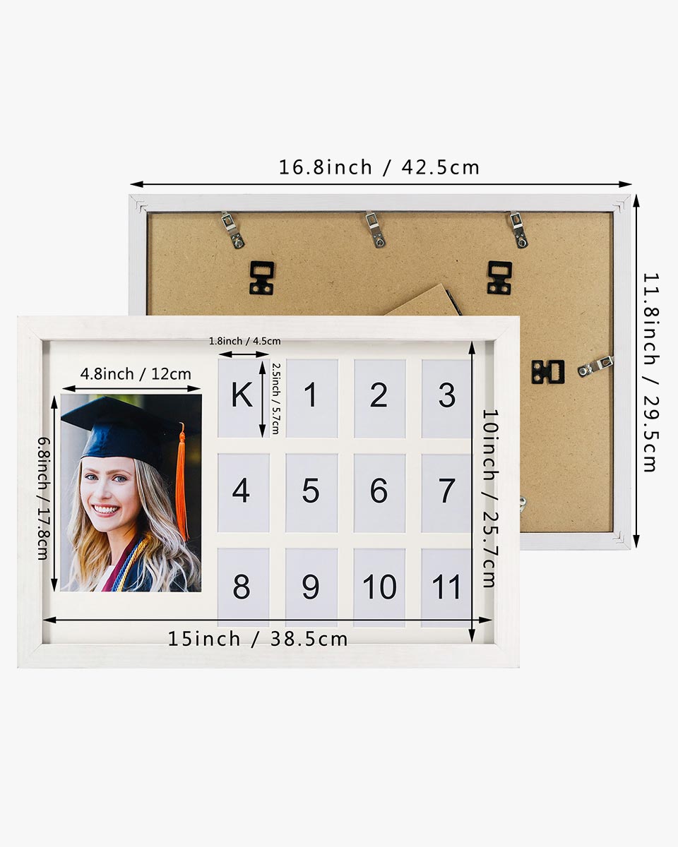 Graduation School Years K-12 Day Collage Wood with Double White Mat Horizontal Photo Frame - 2 Colors Available