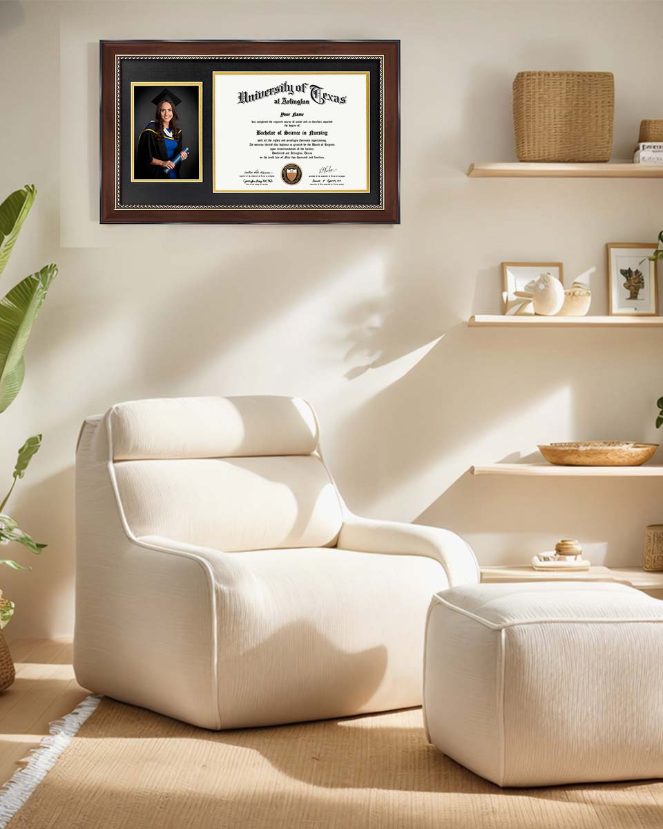Certificate Polystyrene Picture Frame with Gold Beads and Trim Tempered Glass for 8.5*11