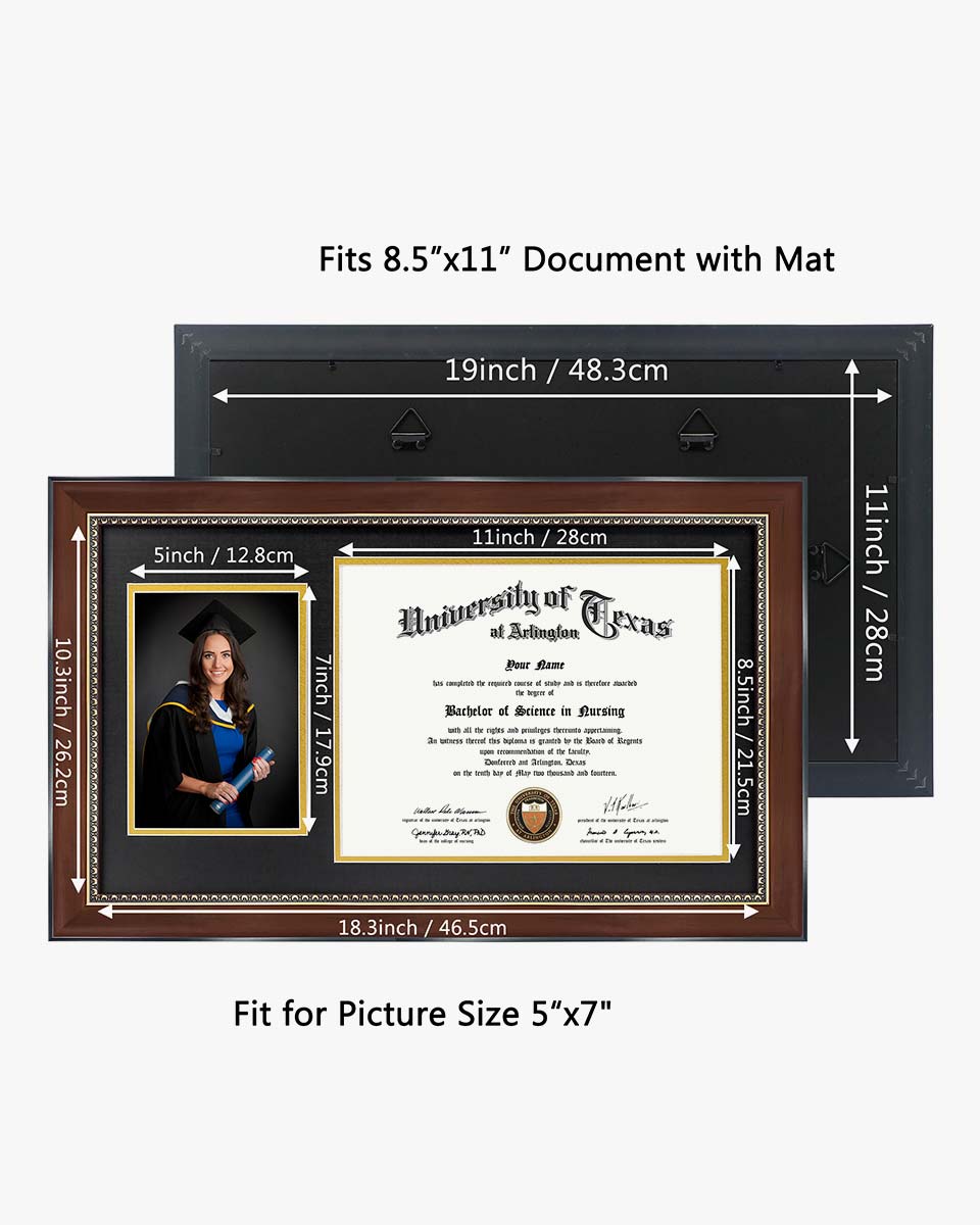 Certificate Polystyrene Picture Frame with Gold Beads and Trim Tempered Glass for 8.5*11