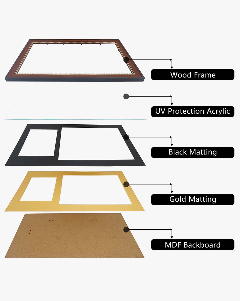 Certificate Polystyrene Picture Frame with Gold Beads and Trim Tempered Glass for 8.5*11