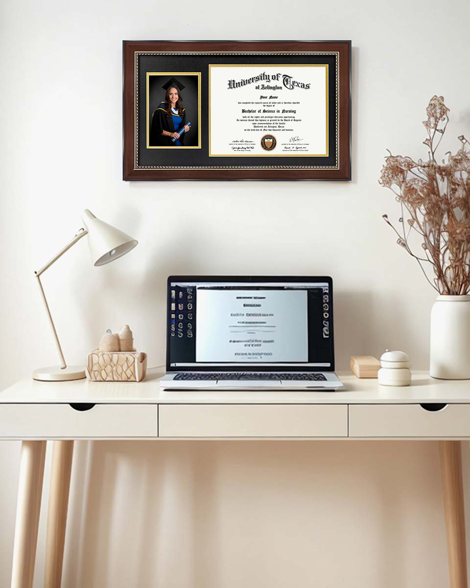 Certificate Polystyrene Picture Frame with Gold Beads and Trim Tempered Glass for 8.5*11