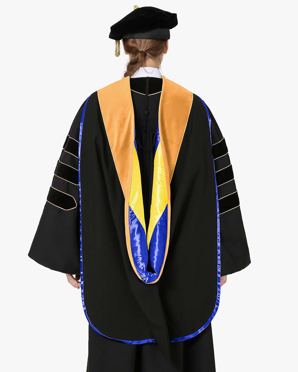 Deluxe Doctoral Hood with Gold Piping - 30 Color Combinations Available
