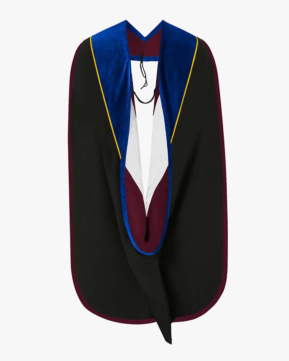 Deluxe Doctoral Hood with Gold Piping - 30 Color Combinations Available