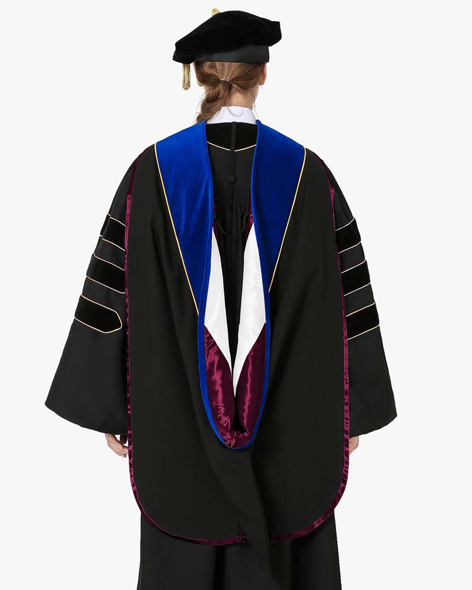 Deluxe Doctoral Hood with Gold Piping - 30 Color Combinations Available
