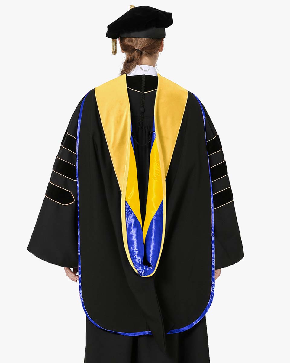 Deluxe Doctoral Hood with Gold Piping - 30 Color Combinations Available