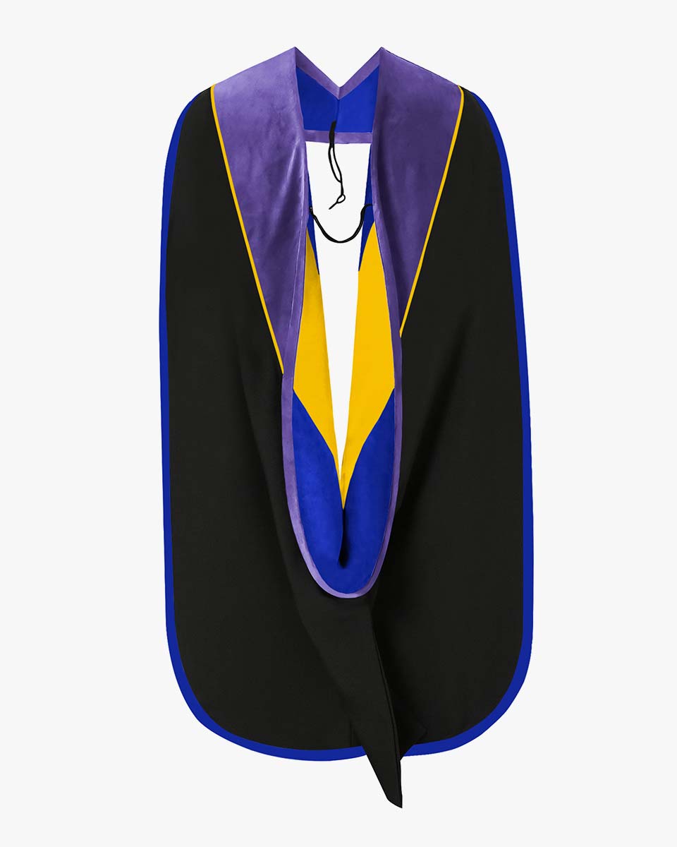 Deluxe Doctoral Hood with Gold Piping - 30 Color Combinations Available
