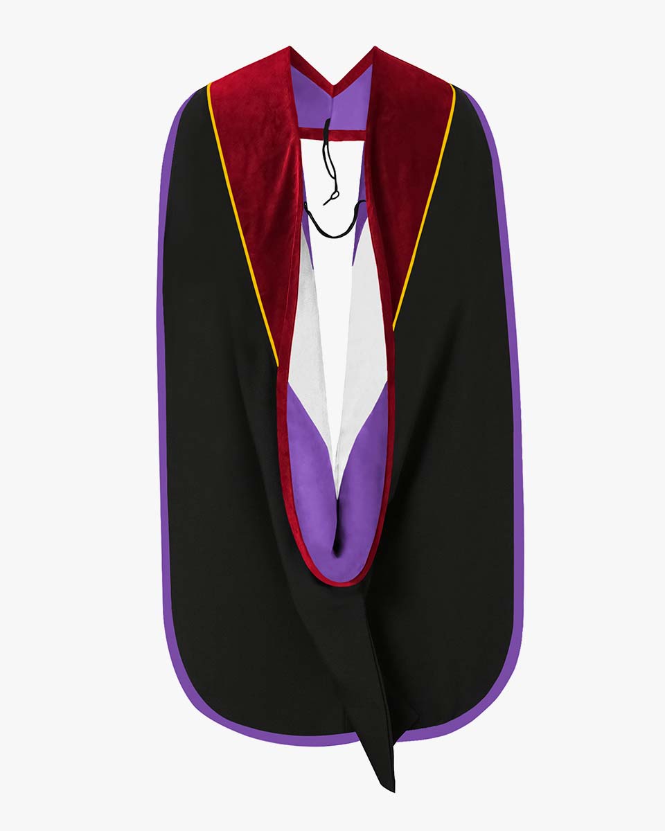 Deluxe Doctoral Hood with Gold Piping - 30 Color Combinations Available