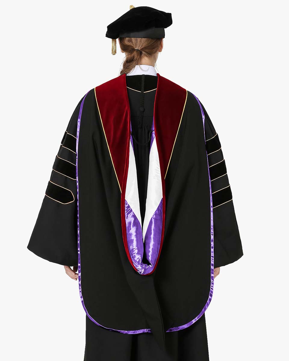 Deluxe Doctoral Hood with Gold Piping - 30 Color Combinations Available