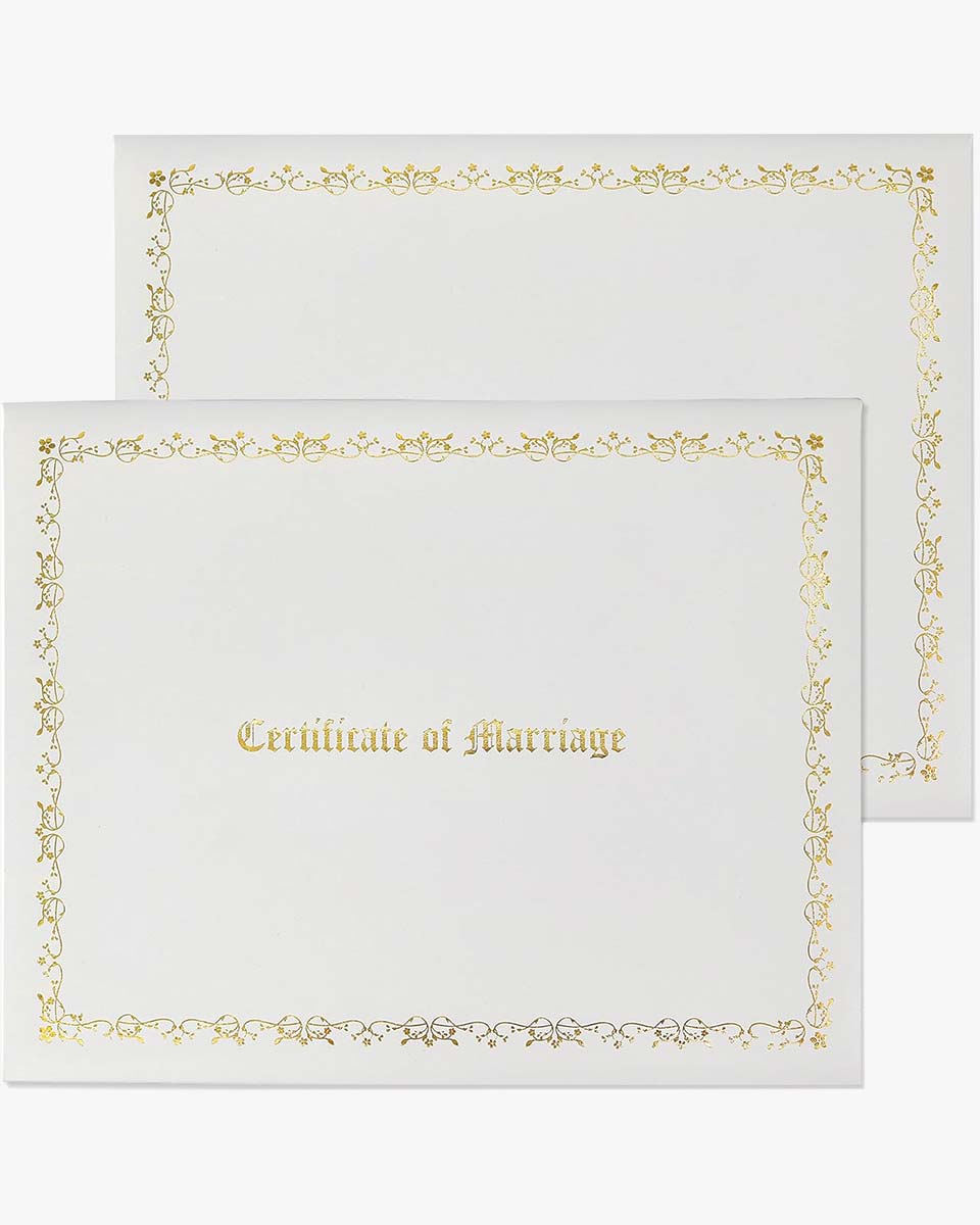 White Certificate of Marriage 8.5"x 11" Imprinted Padded Diploma Cover