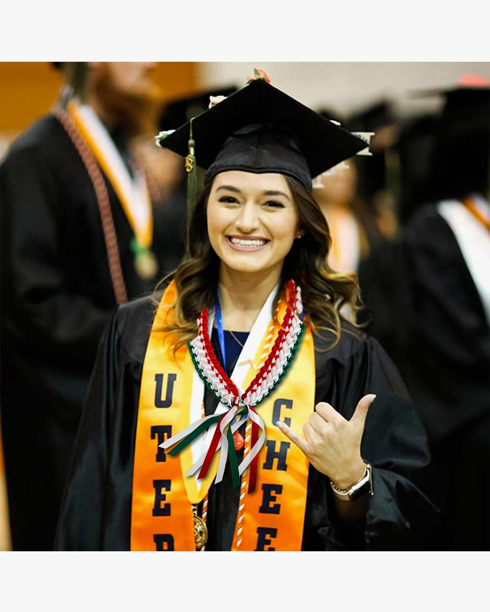 Graduation Leis with National Flag Color Ribbon Lei Braided Necklace