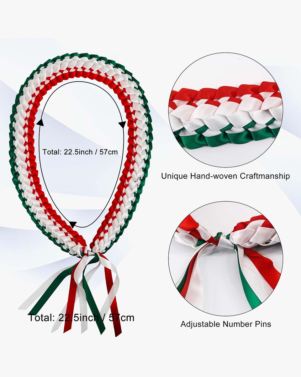 Graduation Leis with National Flag Color Ribbon Lei Braided Necklace