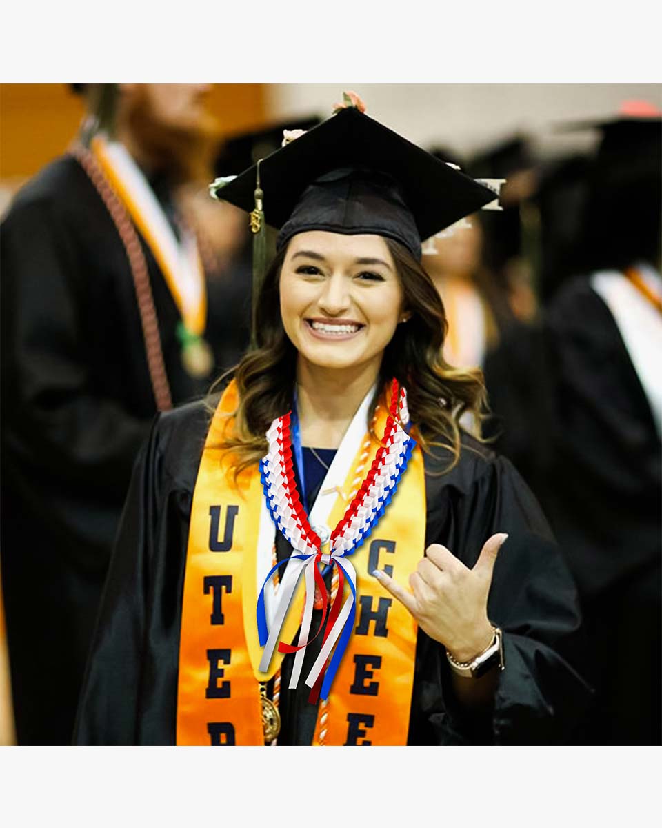 Graduation Leis with National Flag Color Ribbon Lei Braided Necklace