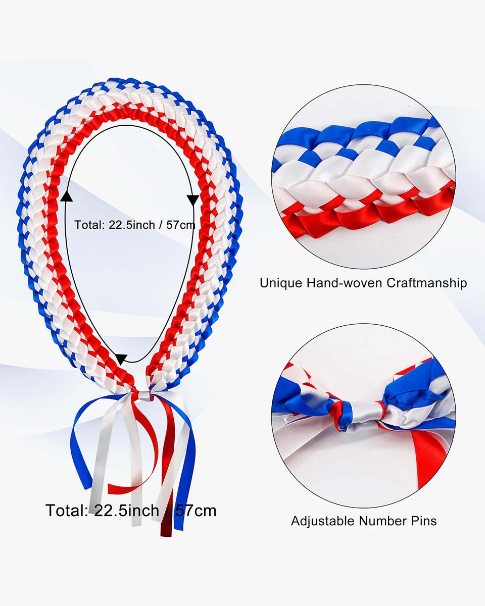 Graduation Leis with National Flag Color Ribbon Lei Braided Necklace