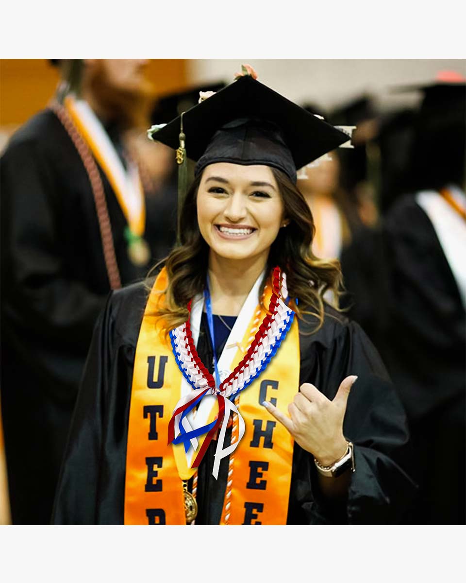 Graduation Leis with National Flag Color Ribbon Lei Braided Necklace