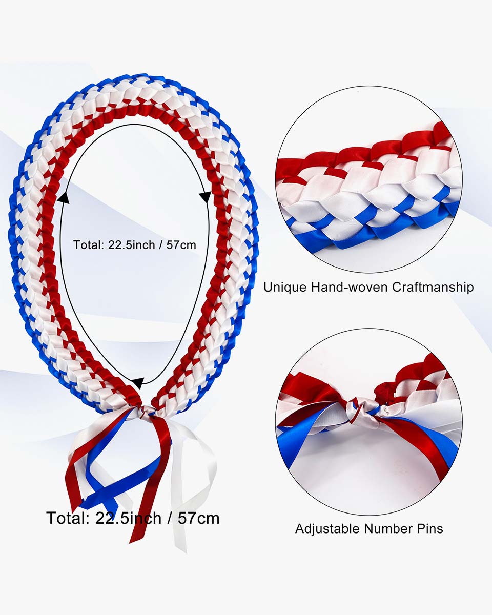 Graduation Leis with National Flag Color Ribbon Lei Braided Necklace