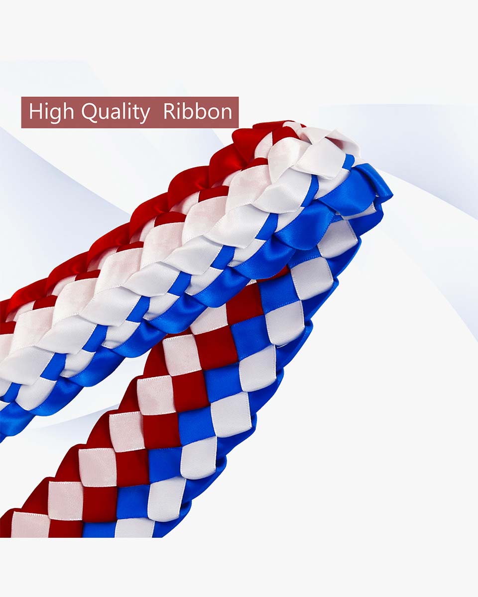 Graduation Leis with National Flag Color Ribbon Lei Braided Necklace