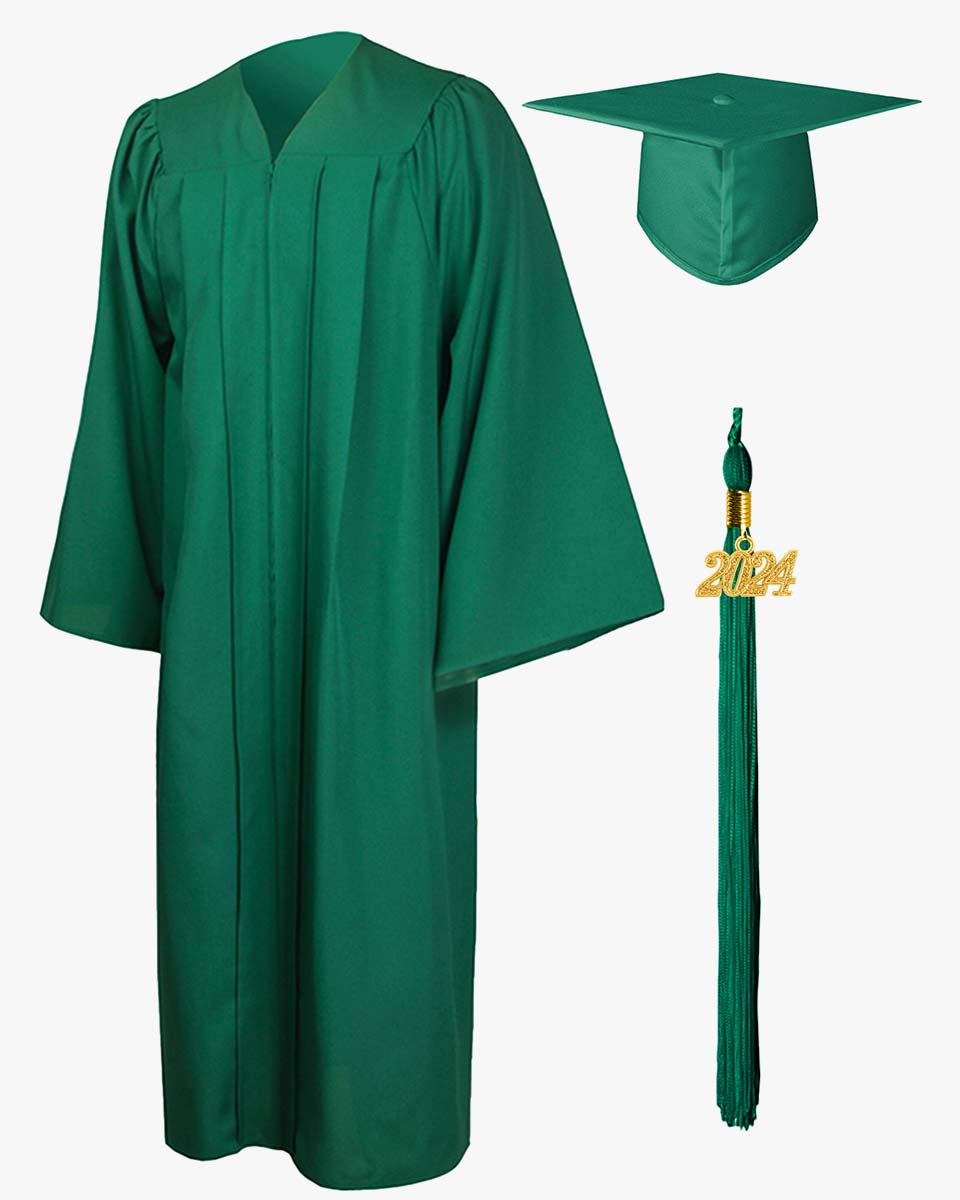 High School Premium Matte Graduation Cap, Gown, Tassel & Imprinted Diploma Cover Package